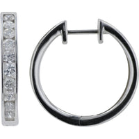 14K White Gold 1 Carat Diamond Hoop Earrings - Round Brilliant Diamonds