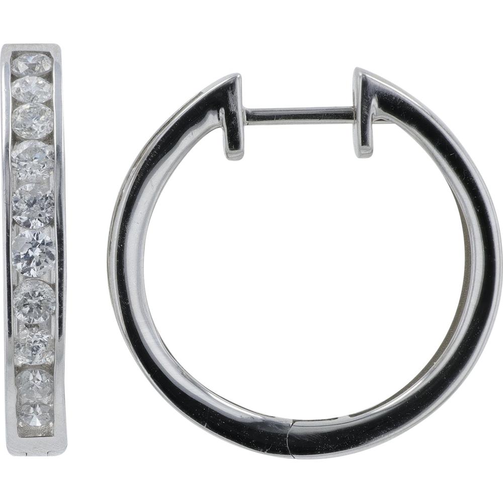 14K White Gold 1 Carat Diamond Hoop Earrings - Round Brilliant Diamonds