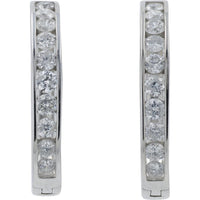14K White Gold 1 Carat Diamond Hoop Earrings - Round Brilliant Diamonds