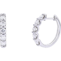 14K White Gold 1 Carat Diamond Hoop Earrings with Milgrain Detail