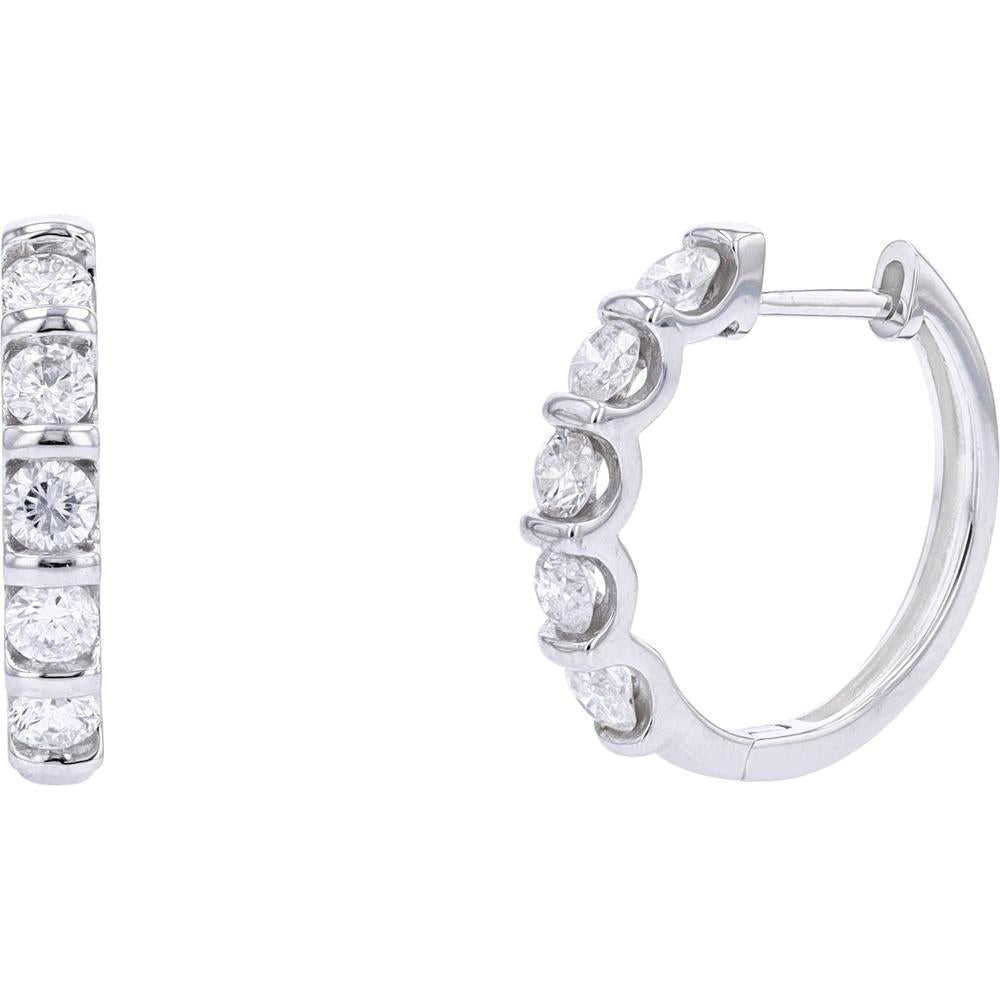 14K White Gold 1 Carat Diamond Hoop Earrings with Milgrain Detail