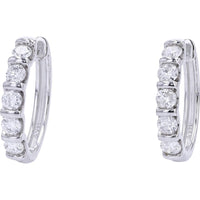 14K White Gold 1 Carat Diamond Hoop Earrings with Milgrain Detail