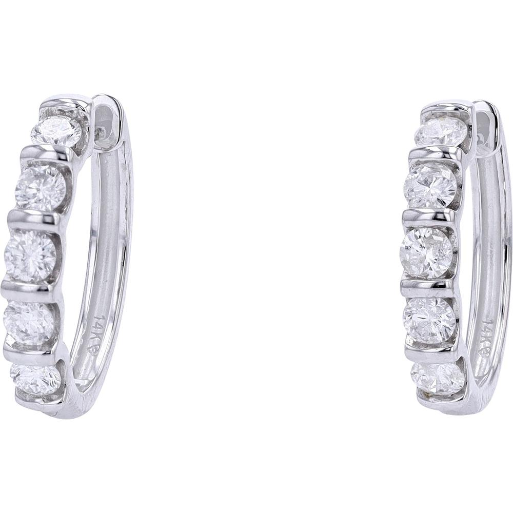 14K White Gold 1 Carat Diamond Hoop Earrings with Milgrain Detail