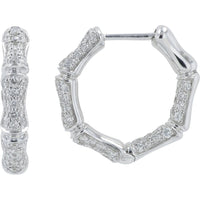 14K White Gold 1 Carat Diamond Inside - Out Bamboo Hoop Earrings - 1.00 Carat Total Diamond Weight