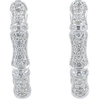 14K White Gold 1 Carat Diamond Inside - Out Bamboo Hoop Earrings - 1.00 Carat Total Diamond Weight