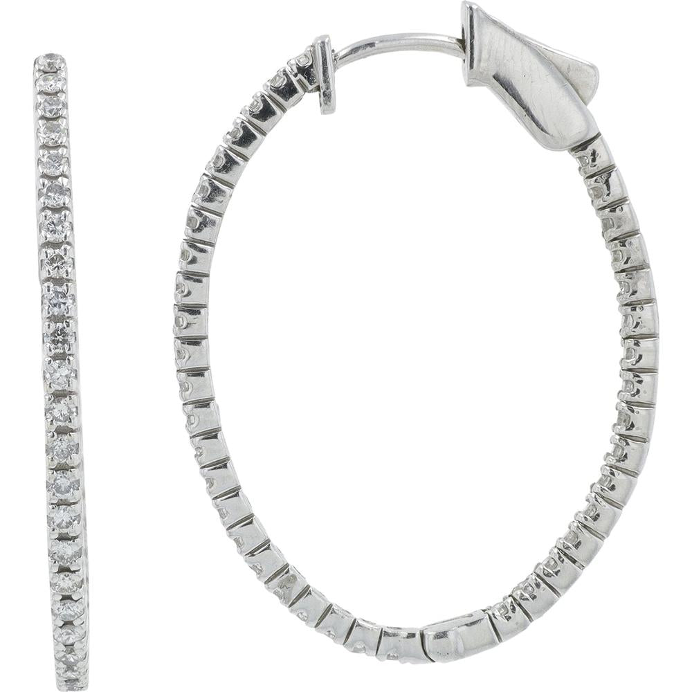14K White Gold 1 Carat Diamond Inside-Out Hoop Earrings - 1.00 Carat Total Diamond Weight