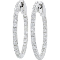 14K White Gold 1 Carat Diamond Inside - Out Large Hoop Earrings - 1.00 Carat Total Diamond Weight