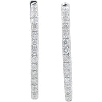 14K White Gold 1 Carat Diamond Inside - Out Large Hoop Earrings - 1.00 Carat Total Diamond Weight
