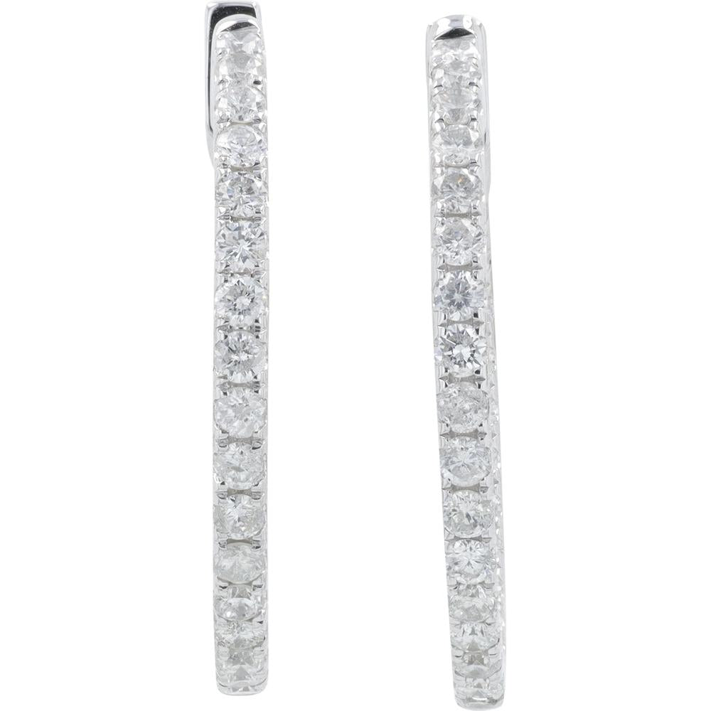 14K White Gold 1 Carat Diamond Inside - Out Large Hoop Earrings - 1.00 Carat Total Diamond Weight