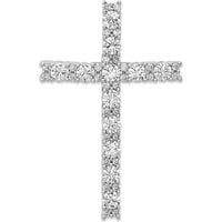 14K White Gold 1 Carat Diamond Latin Cross Pendant with Round Brilliant-Cut Diamonds - 0.98 Carat Total Diamond Weight by Monteluci Fine Jewelry