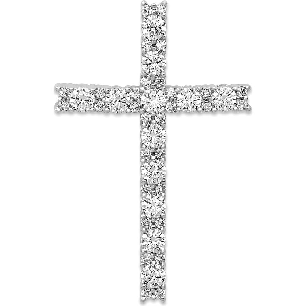 14K White Gold 1 Carat Diamond Latin Cross Pendant with Round Brilliant-Cut Diamonds - 0.98 Carat Total Diamond Weight by Monteluci Fine Jewelry