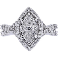 14K White Gold 1 Carat Diamond Marquise Cluster Ring - 1.00 Carat Total Diamond Weight