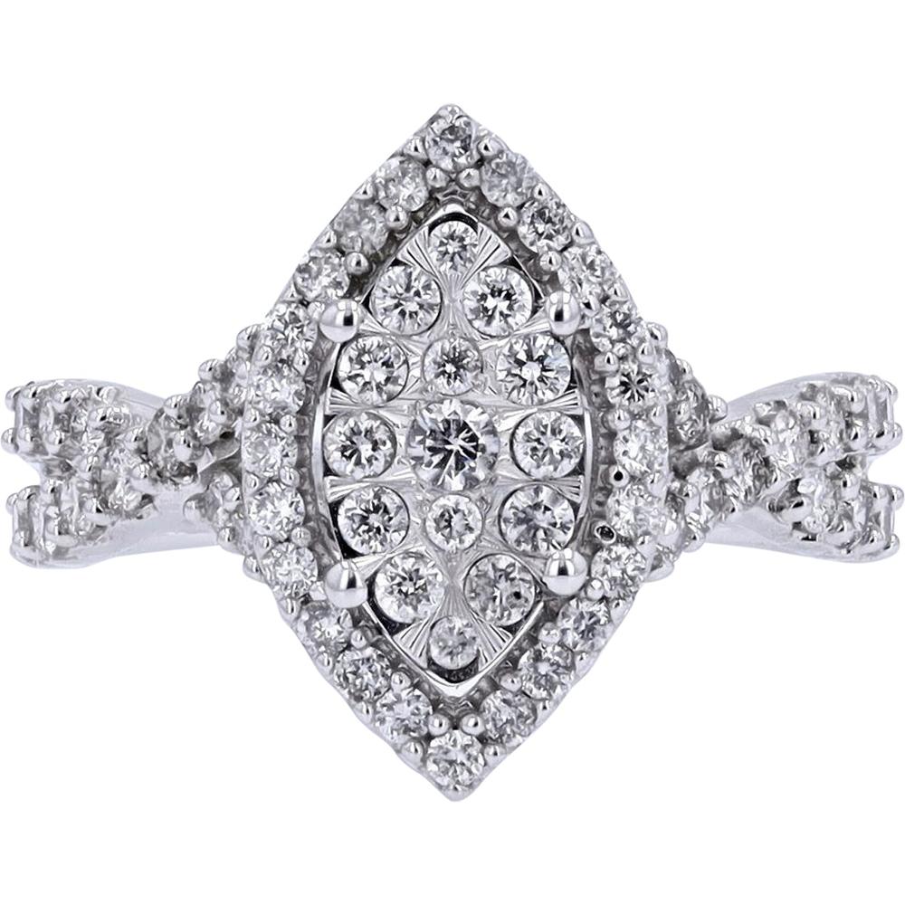 14K White Gold 1 Carat Diamond Marquise Cluster Ring - 1.00 Carat Total Diamond Weight