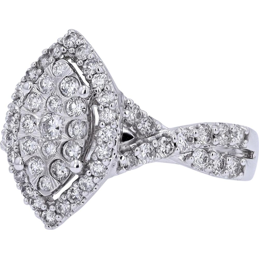 14K White Gold 1 Carat Diamond Marquise Cluster Ring - 1.00 Carat Total Diamond Weight