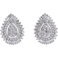 14K White Gold 1 Carat Diamond Pear - Shaped Drop Cluster Stud Earrings - 1.00 Carat Total Diamond Weight