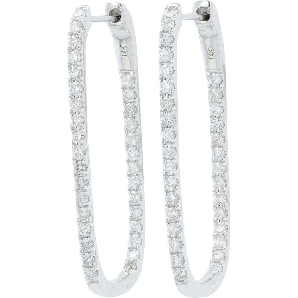 14K White Gold 1 Carat Inside-Out Oval Hoop Earrings with Round Diamonds