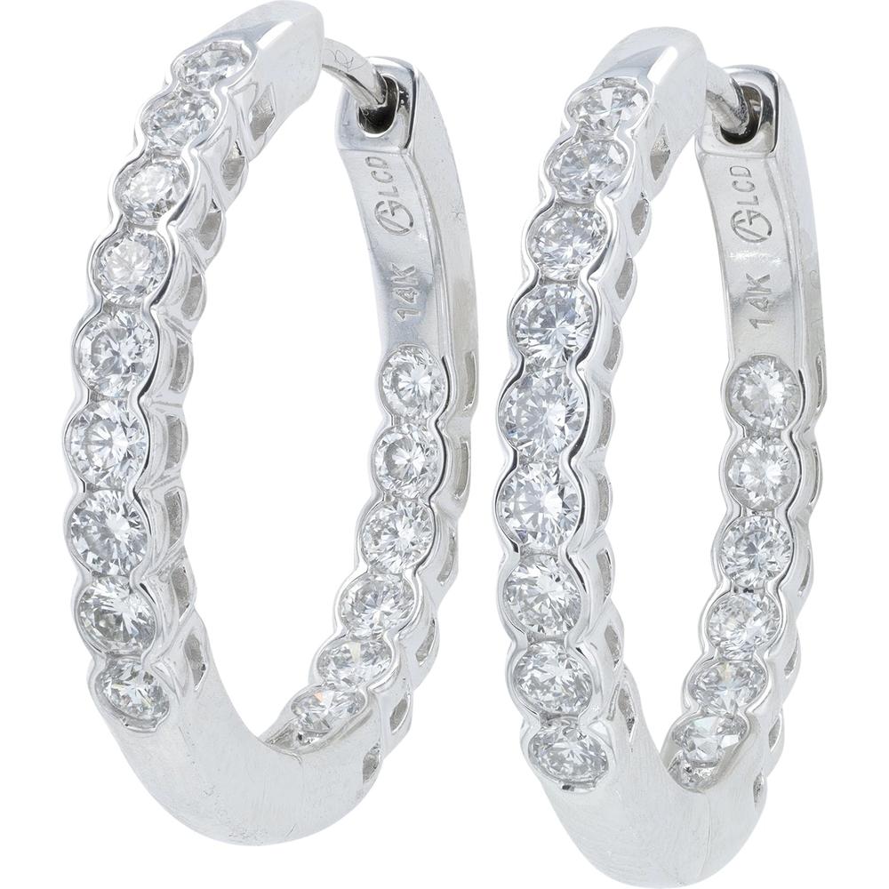 14K White Gold 1 Carat Lab Grown Diamond Inside-Out Hoop Earrings