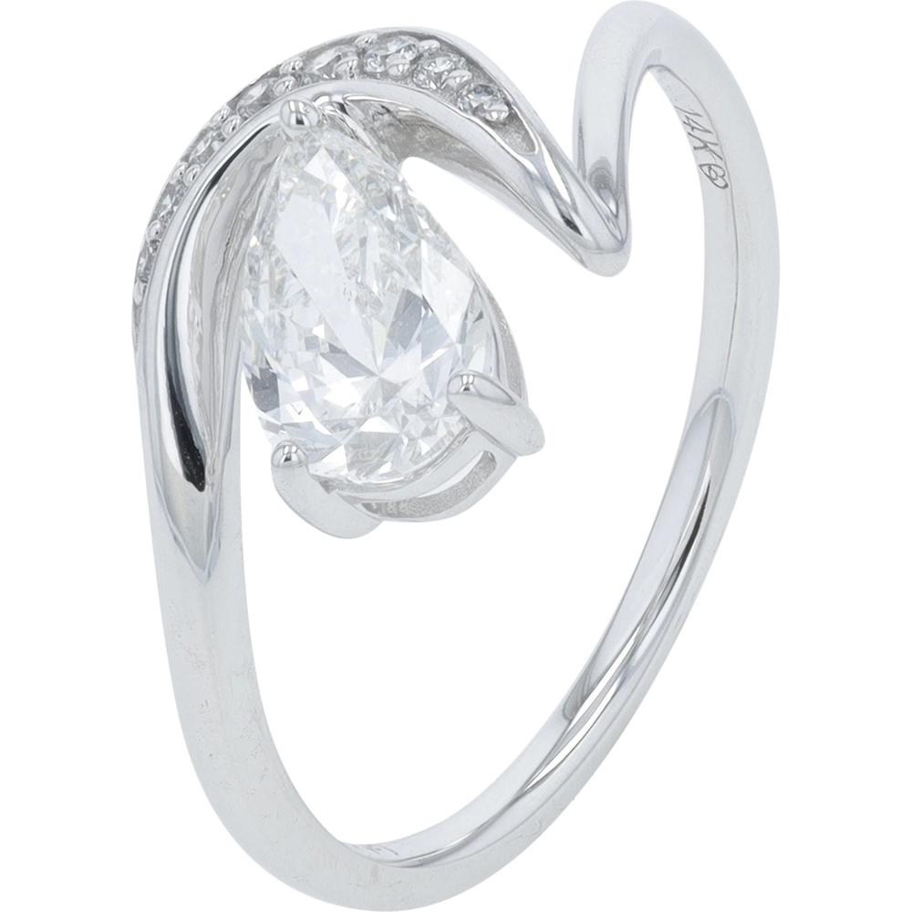 14K White Gold 1 Carat Lab Grown Pear Diamond Ring with Accent Diamonds