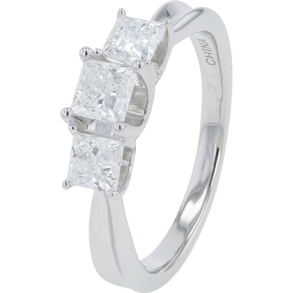 14K White Gold 1 Carat Princess Cut Lab Grown Diamond Three Stone Ring