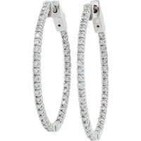 14K White Gold 1 Carat Round Diamond Inside - Out Hoop Earrings - 1.00 Carat Total Diamond Weight