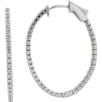 14K White Gold 1 Carat Round Diamond Inside - Out Hoop Earrings - 1.00 Carat Total Diamond Weight