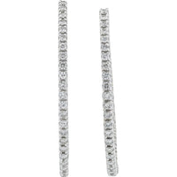 14K White Gold 1 Carat Round Diamond Inside - Out Hoop Earrings - 1.00 Carat Total Diamond Weight