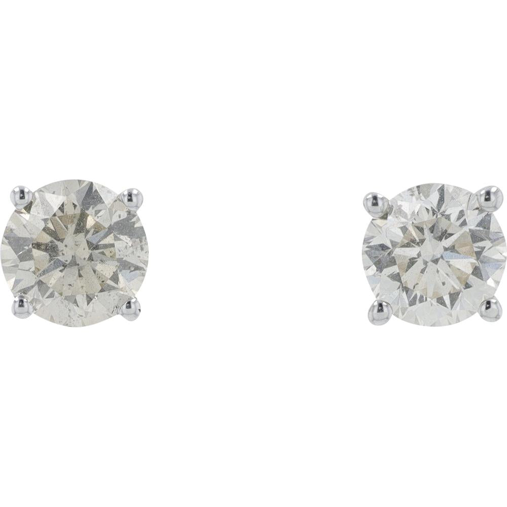 14K White Gold 1 Carat Round Diamond Stud Earrings - 0.50 Carat Each