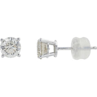14K White Gold 1 Carat Round Diamond Stud Earrings - 0.50 Carat Each