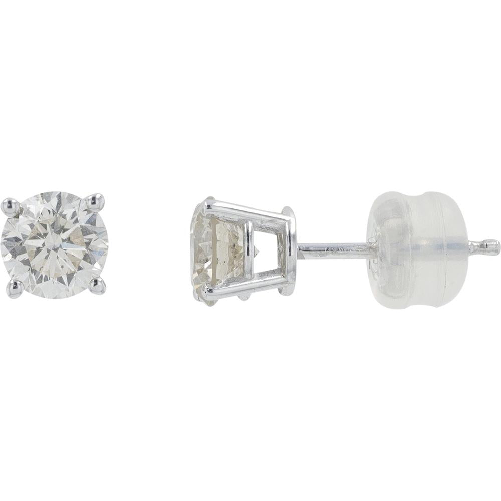 14K White Gold 1 Carat Round Diamond Stud Earrings - 0.50 Carat Each