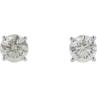 14K White Gold 1 Carat Round Diamond Stud Earrings with 4-Prong Setting
