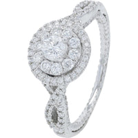 14K White Gold 1 Carat Total Weight Diamond Bridal Set with Intertwined Pave Halo Design