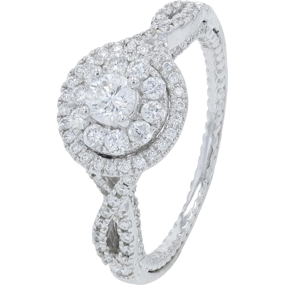 14K White Gold 1 Carat Total Weight Diamond Bridal Set with Intertwined Pave Halo Design