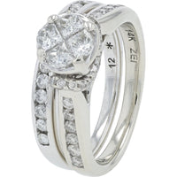 14K White Gold 1 Carat Total Weight Diamond Bridal Set with Milgrain and Prong Set Diamonds