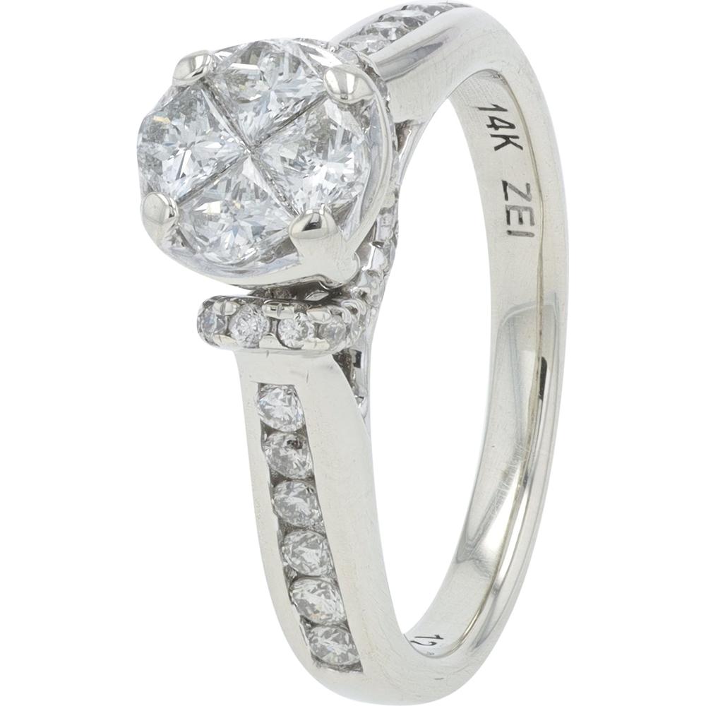 14K White Gold 1 Carat Total Weight Diamond Bridal Set with Milgrain and Prong Set Diamonds