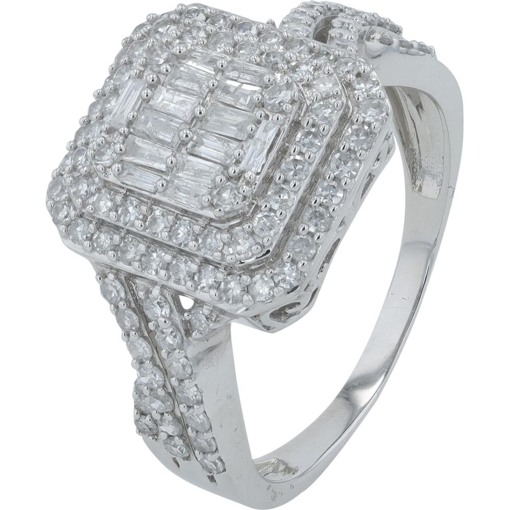 14K White Gold 1 Carat Total Weight Diamond Cluster Elegance Ring