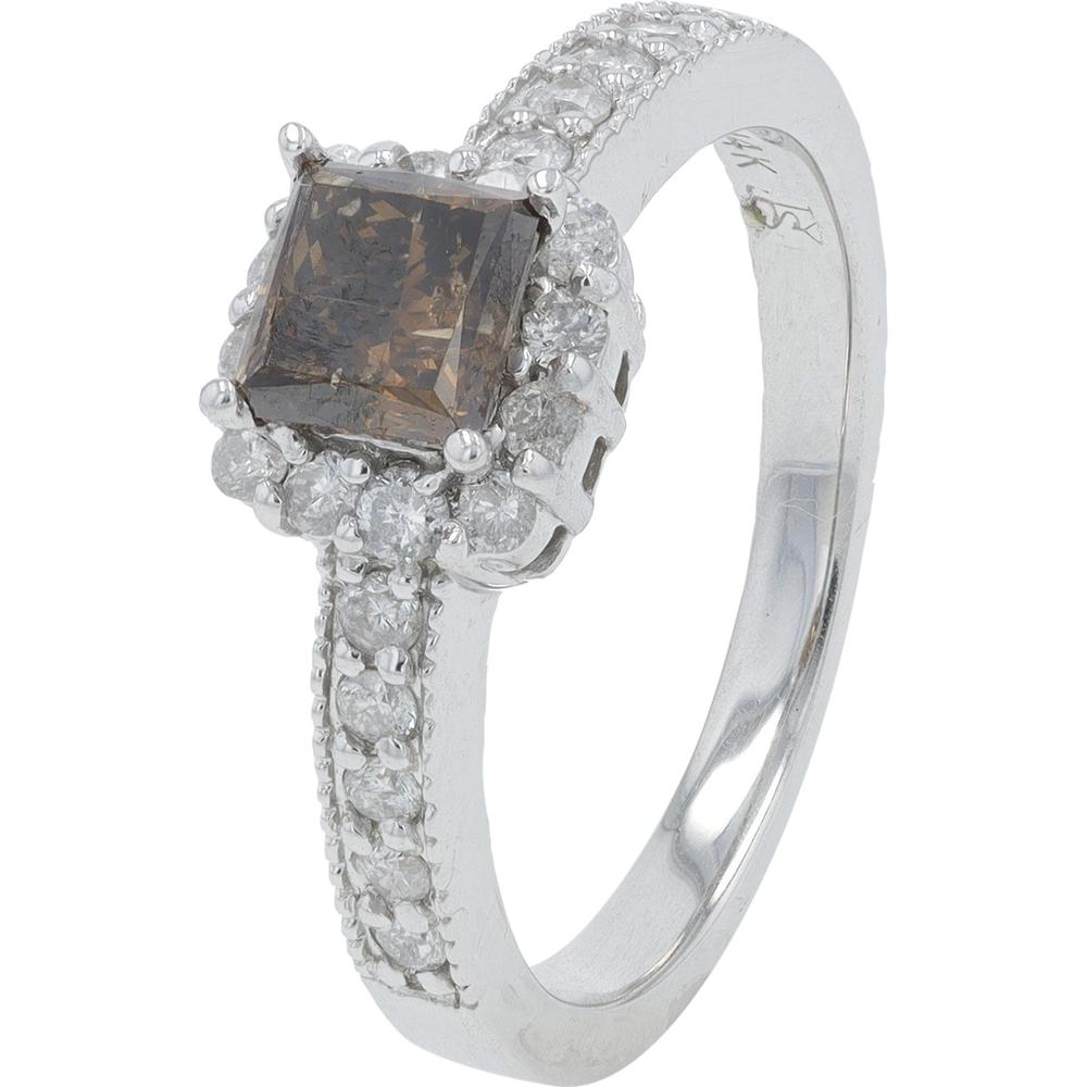 14K White Gold 1 Carat Total Weight Diamond Engagement Ring with 0.75 Carat Princess Cut Center and Pave Accents