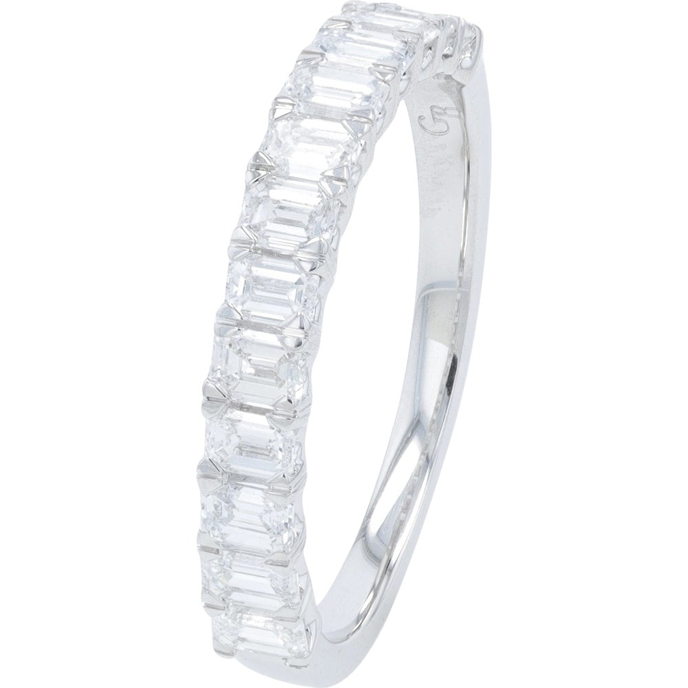 14K White Gold 1 Carat Total Weight Emerald Cut Lab Grown Diamond Band with Shared Prong Setting