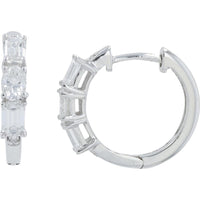 14K White Gold 1 Carat Total Weight Lab Grown Diamond Hoop Earrings - Round and Baguette Diamond Setting