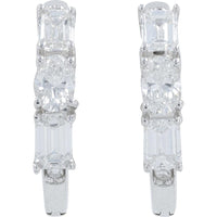 14K White Gold 1 Carat Total Weight Lab Grown Diamond Hoop Earrings - Round and Baguette Diamond Setting
