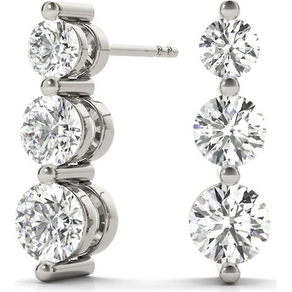 14K White Gold 1 Carat Total Weight Lab-Grown Diamond Three Stone Earrings by Robinson's Jewelers