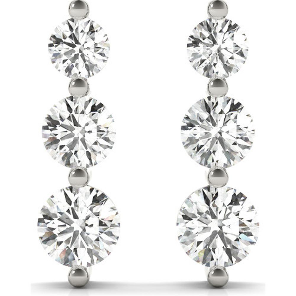 14K White Gold 1 Carat Total Weight Lab-Grown Diamond Three Stone Earrings by Robinson's Jewelers