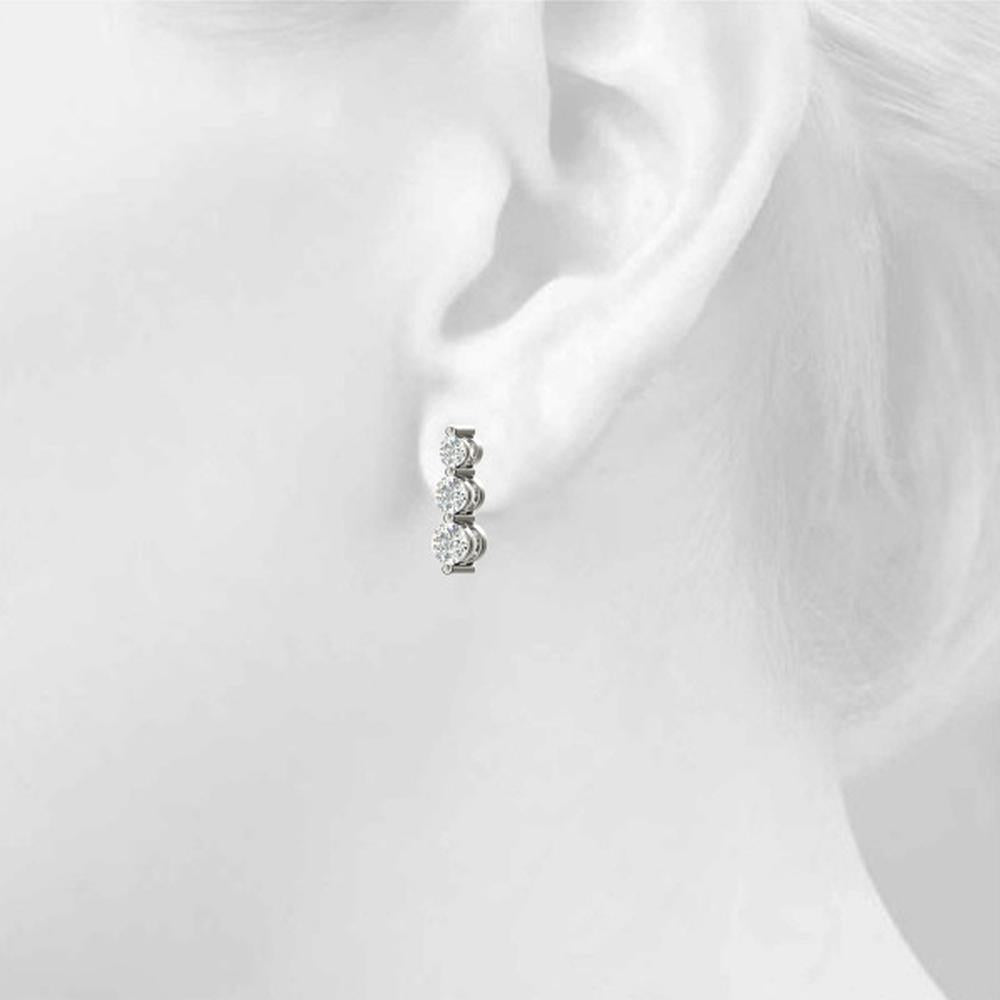 14K White Gold 1 Carat Total Weight Lab-Grown Diamond Three Stone Earrings by Robinson's Jewelers