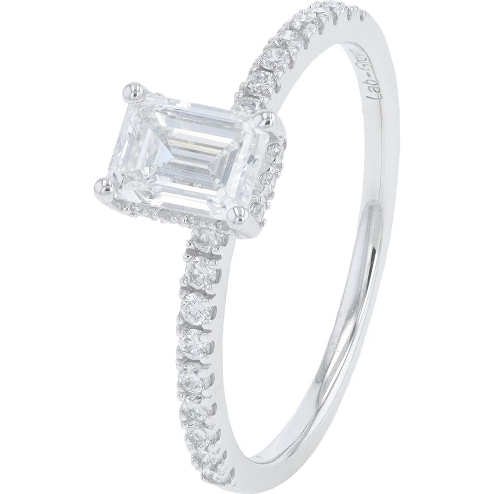 14K White Gold 1 Carat Total Weight Lab Grown Emerald Cut Diamond Ring