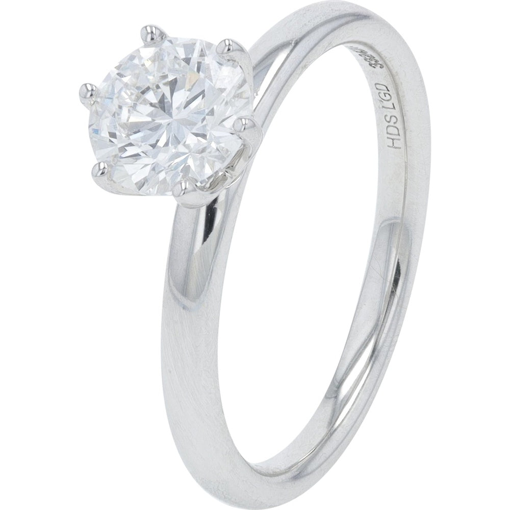 14K White Gold 1 Carat Total Weight Round Lab-Grown Diamond Engagement Ring with Six-Prong Solitaire Setting