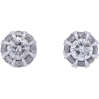 14K White Gold 1 Carats Halo Stud Earrings with Prong Set Diamonds