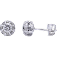 14K White Gold 1 Carats Halo Stud Earrings with Prong Set Diamonds