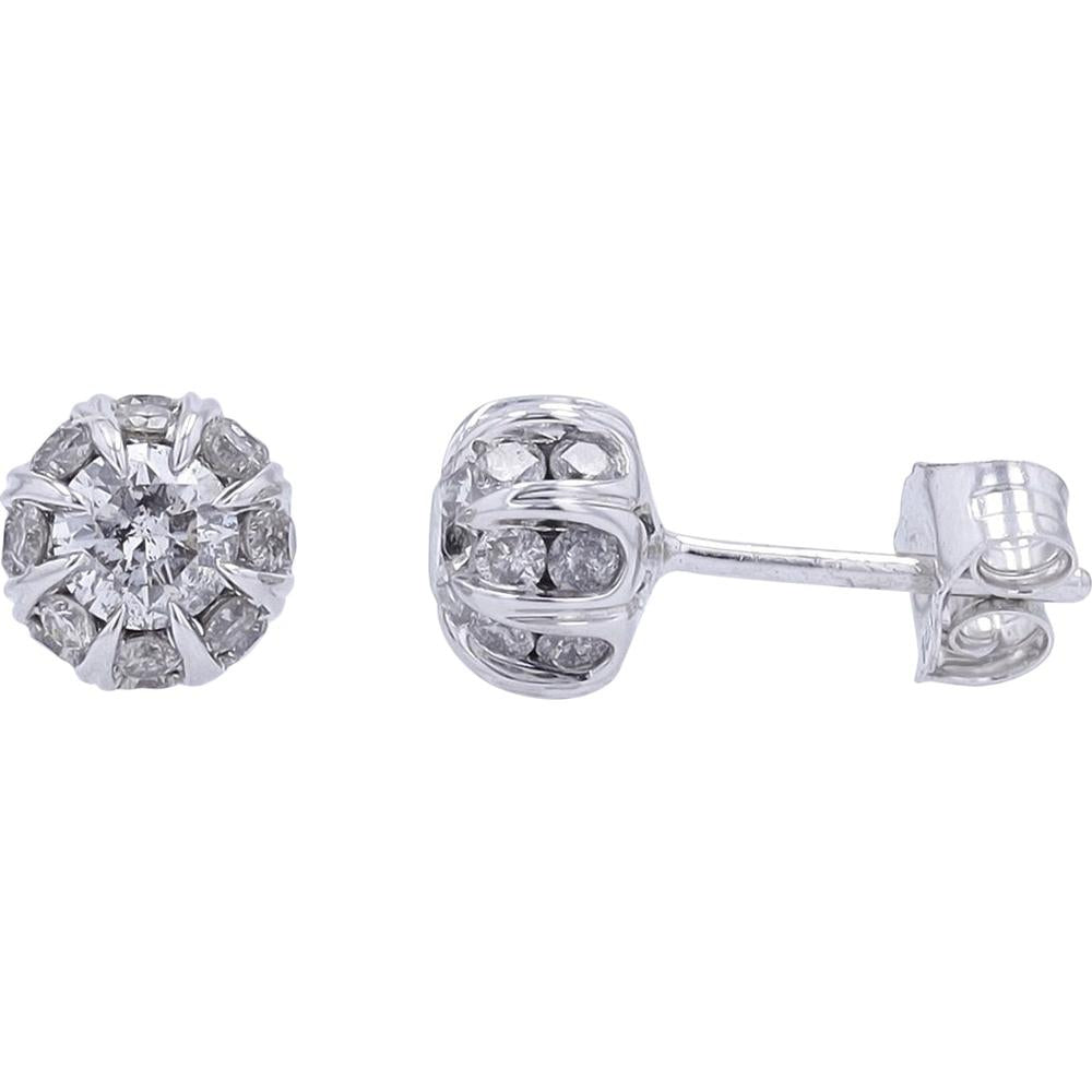 14K White Gold 1 Carats Halo Stud Earrings with Prong Set Diamonds