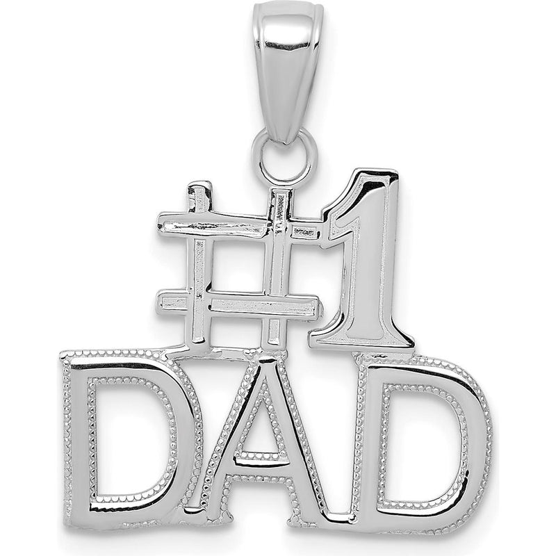 14K White Gold #1 Dad Charm with Textured Back and Rhodium Plating by Oro Pregiato