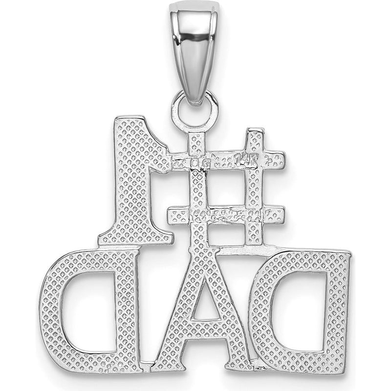 14K White Gold #1 Dad Charm with Textured Back and Rhodium Plating by Oro Pregiato