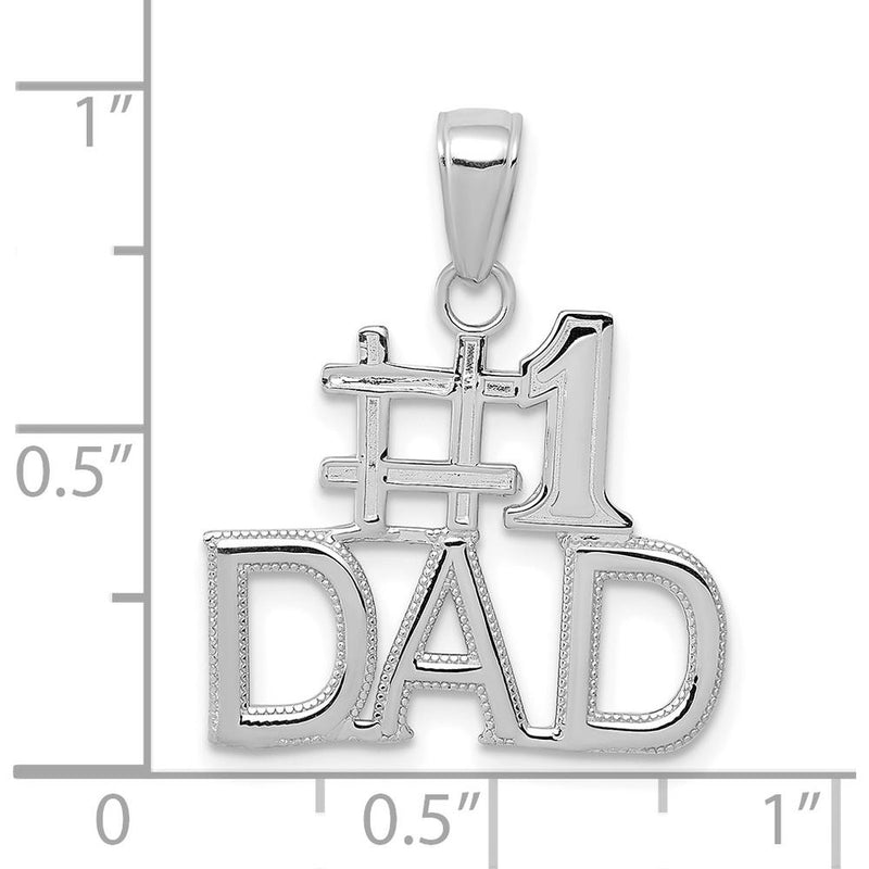 14K White Gold #1 Dad Charm with Textured Back and Rhodium Plating by Oro Pregiato